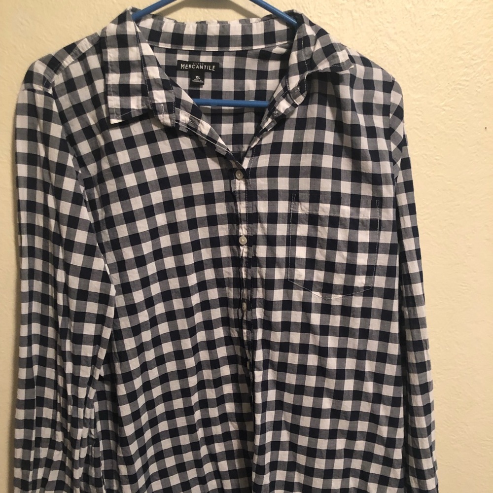 J Crew Factory button down blue gingham shirt